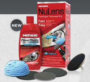 Mothers 07251 Headlight Restoration Kit; NuLens; With Drill Powered Buffer/ 8 Ounce Polish/ Four Lens Restoration Discs/ 3 Inch Backing Plate