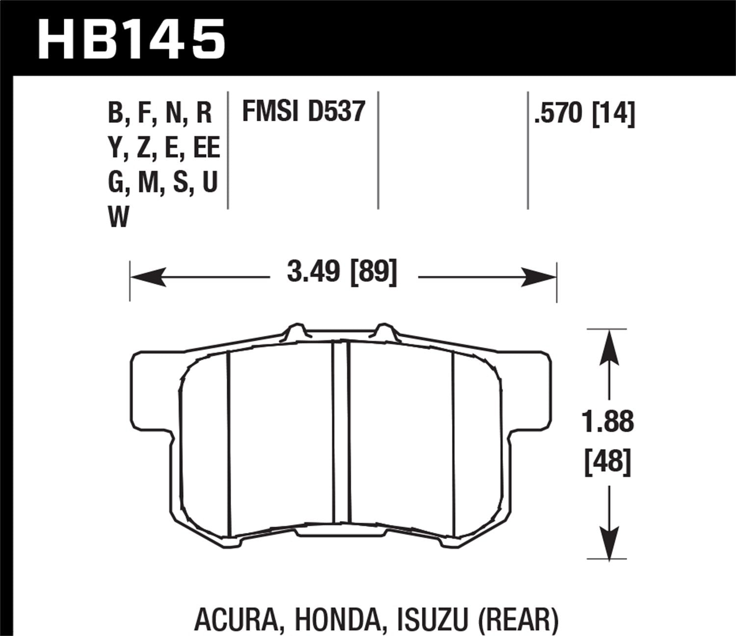Hawk Performance HB145Z.570 Performance Ceramic Rear Brake Pad (Honda, Acura, Suzuki)