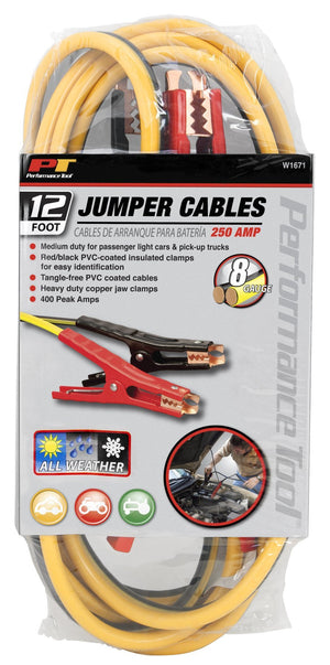 Performance Tool W1671 12' 8-Gauge 250 AMP All Weather Jumper Cables